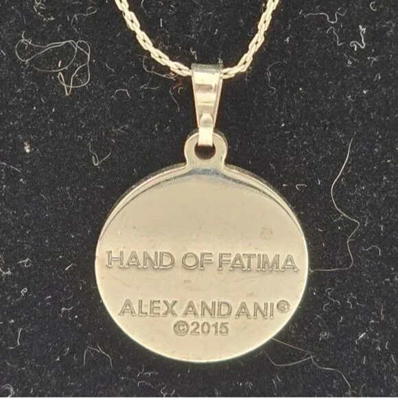 Alex and Ani Silver Tone Green Enamel Hand of Fatima Adjustable Charm Necklace - Picture 4 of 6